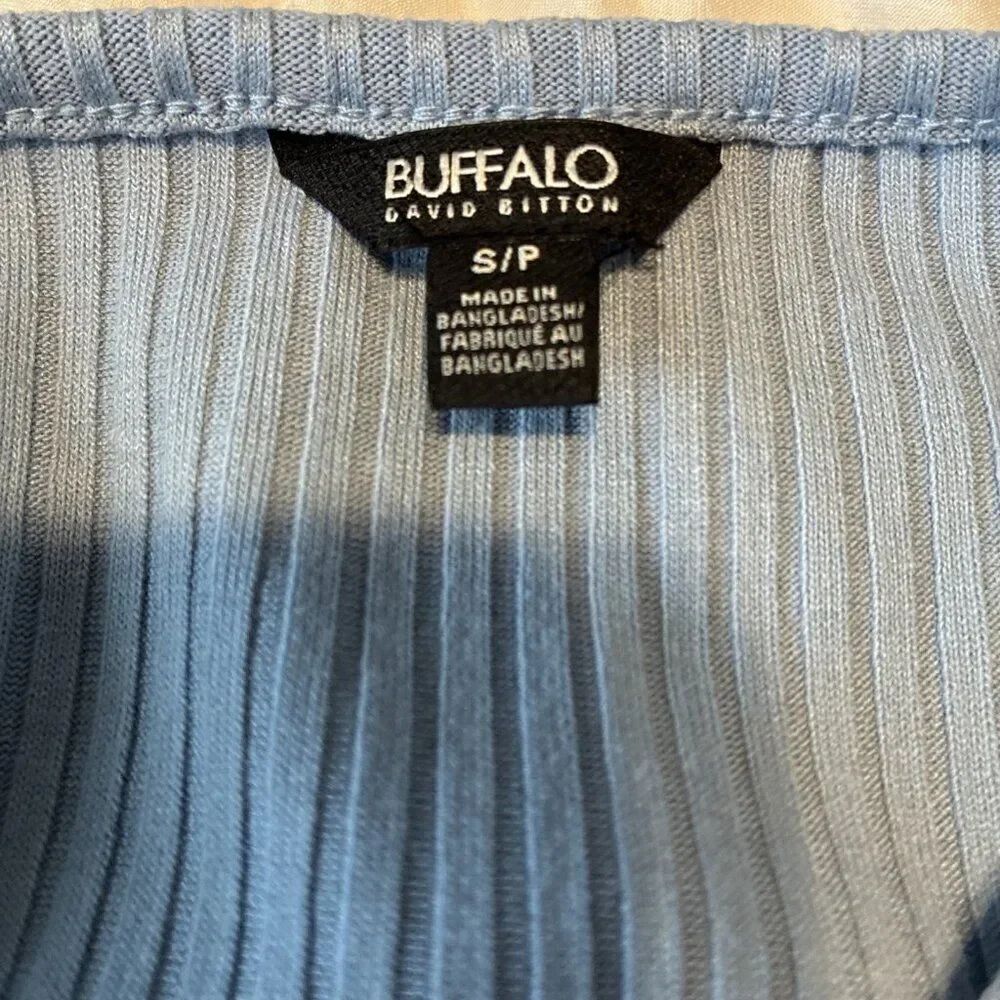 buffalo david edition Crew Neck blue ribbed long sleeve knit top Small - Picture 3 of 5